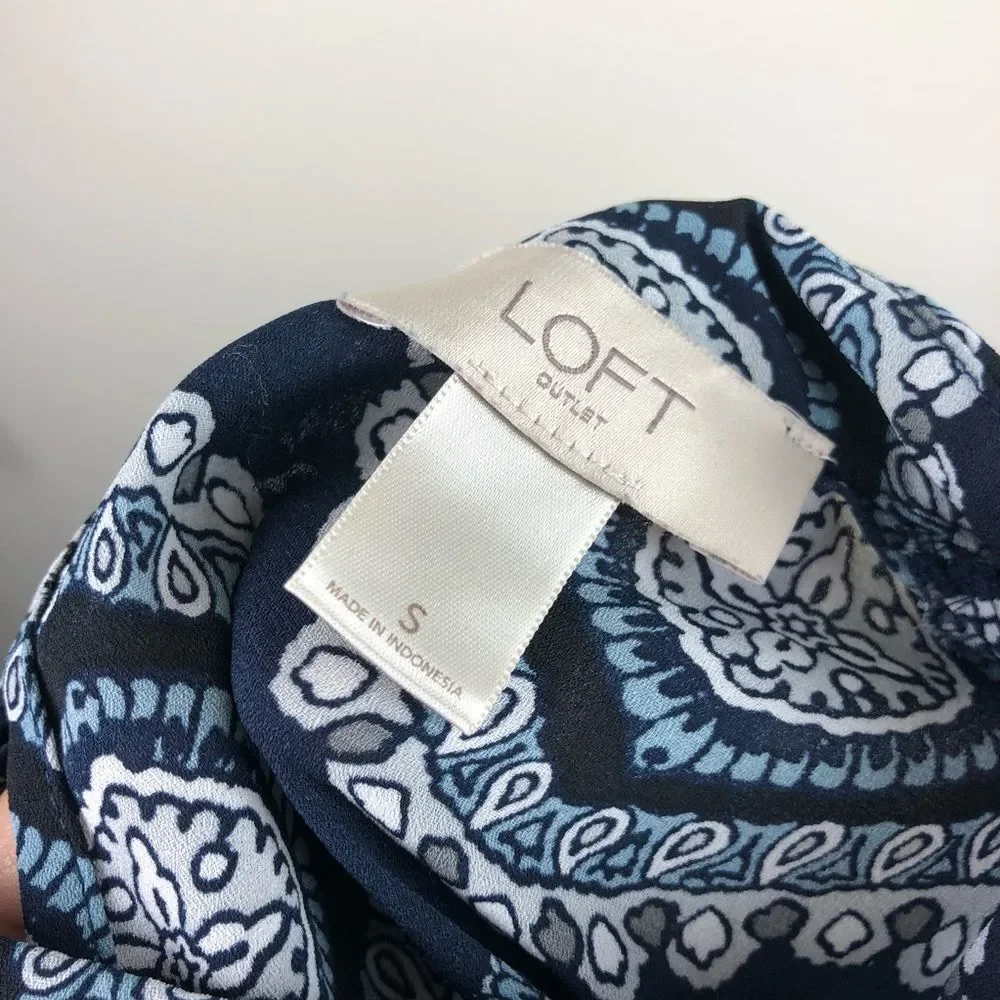 LOFT Paisley Print Drawstring Puff Sleeve Blouse Size S